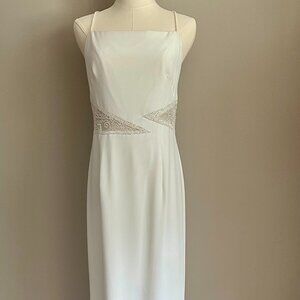 Vintage White Column Dress with Sheer Embellished Cutout Bodice